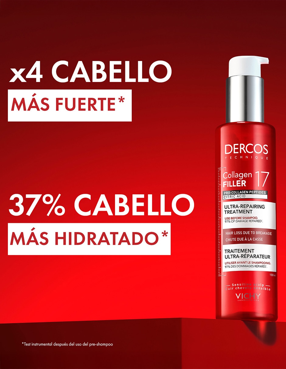 Shampoo anticaída para todo tipo de cabello Vichi Dercos Collagen 17 Filler 150 ml 6