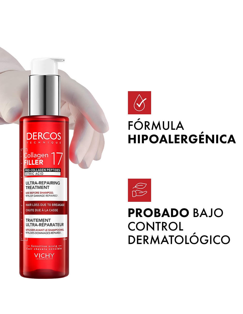 Shampoo anticaída para todo tipo de cabello Vichi Dercos Collagen 17 Filler 150 ml 7