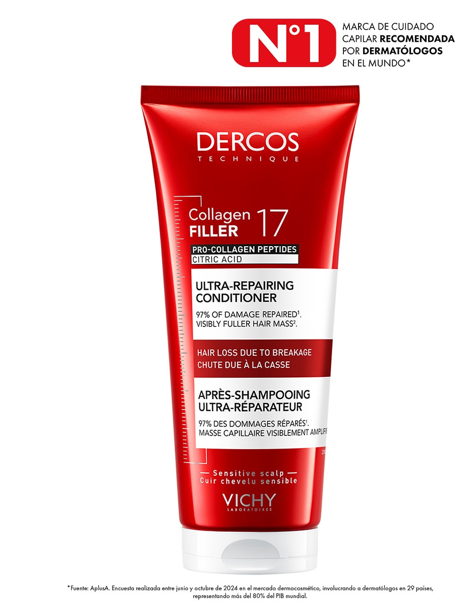 Acondicionador para cabello Dercos Collagen 17 Acondicionador Reparador de Daño Vichy Dercos 200 ml 2