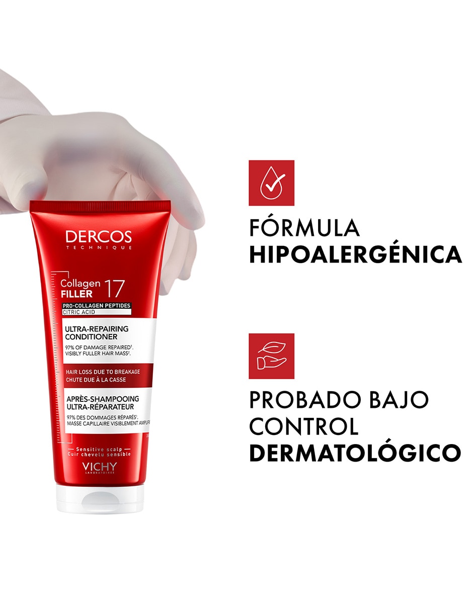 Acondicionador para cabello Dercos Collagen 17 Acondicionador Reparador de Daño Vichy Dercos 200 ml 6