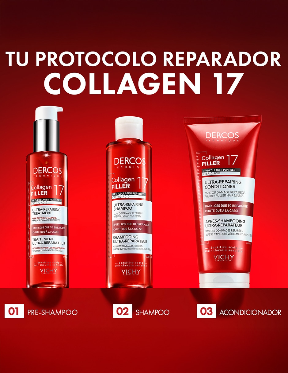 Acondicionador para cabello Dercos Collagen 17 Acondicionador Reparador de Daño Vichy Dercos 200 ml 9