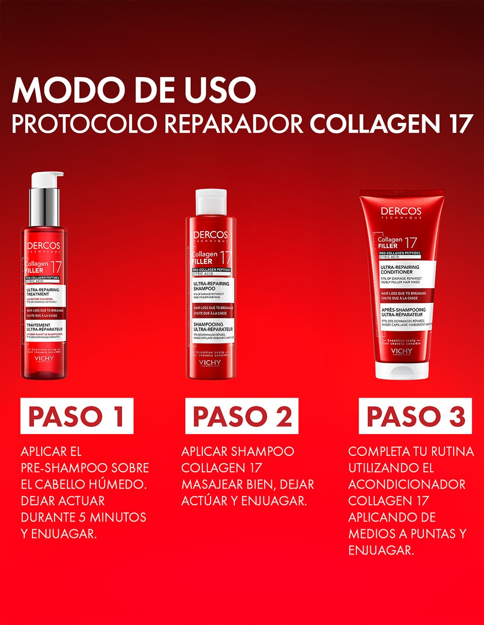 Acondicionador para cabello Dercos Collagen 17 Acondicionador Reparador de Daño Vichy Dercos 200 ml 10