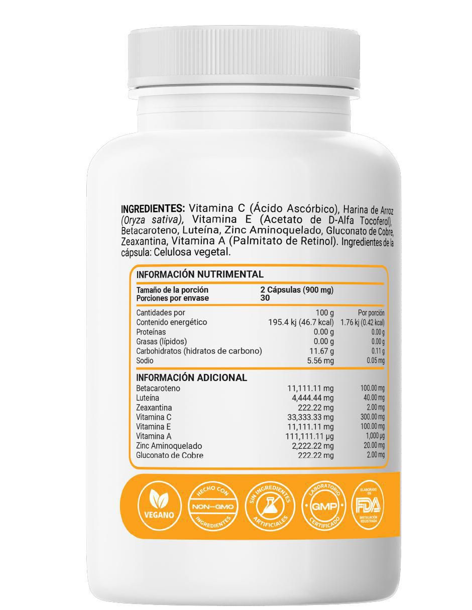 Luteína Zeaxantina Complejo de Carotenoides, Betacaroteno, Zinc  de 60 cápsulas 2