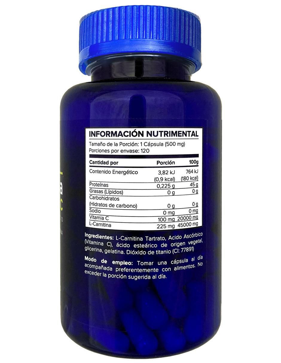 L-Carnitina + Vitamina C de 120 cápsulas 2