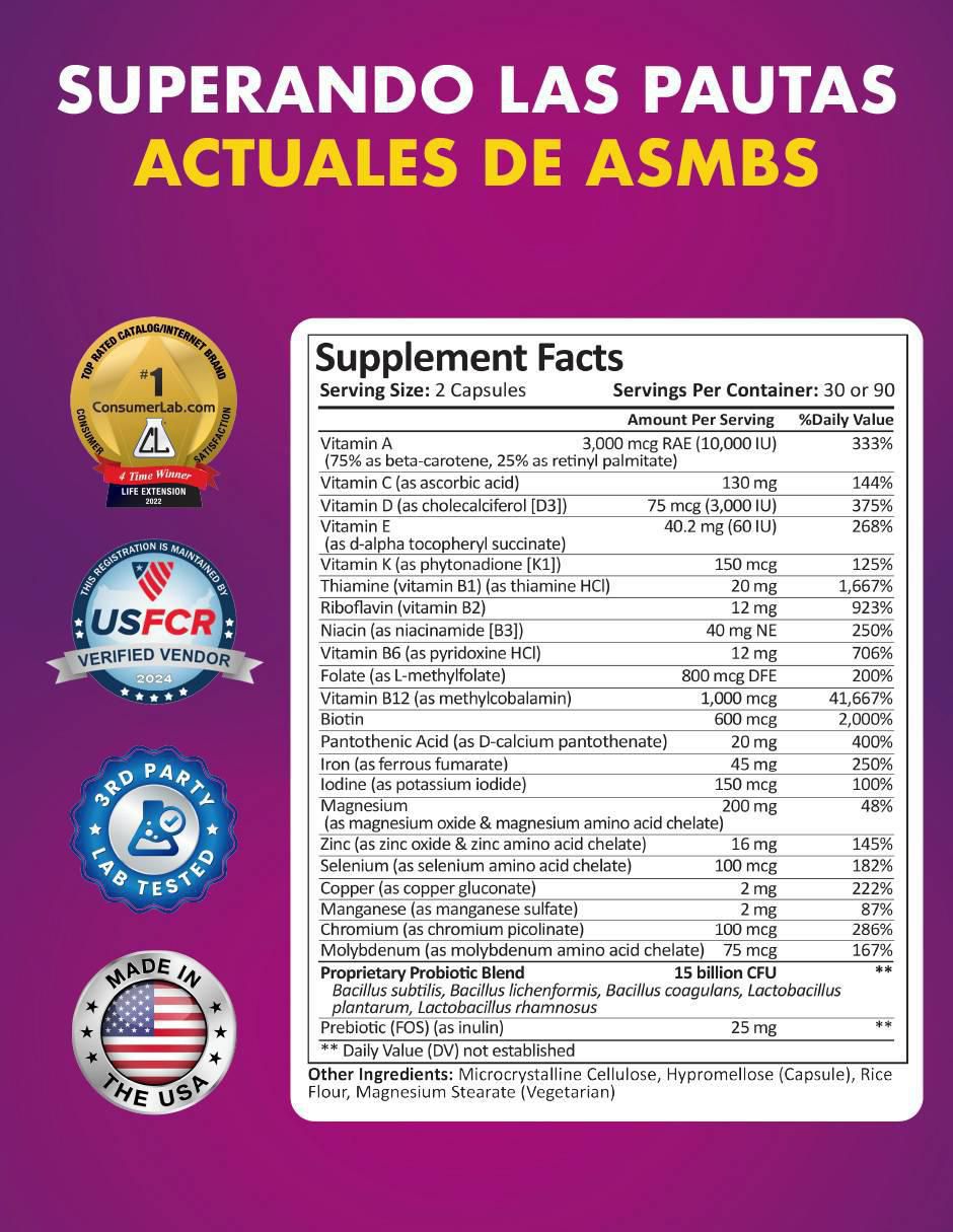 Multivitamínico Bariátrico y Probióticos para recuperación y salud digestiva de 60 cápsulas 2