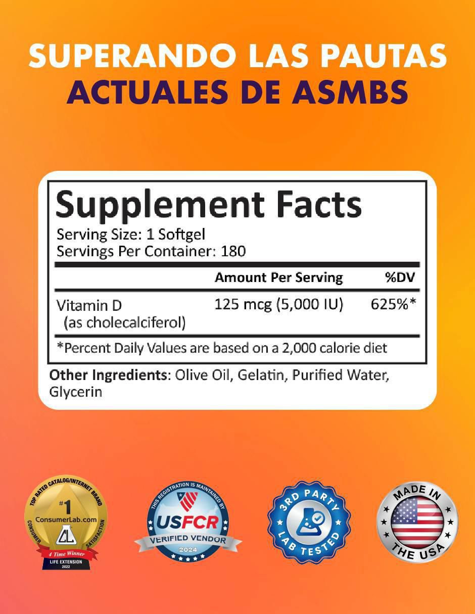 Vitamina D3 5000 UI de 180 cápsulas 2