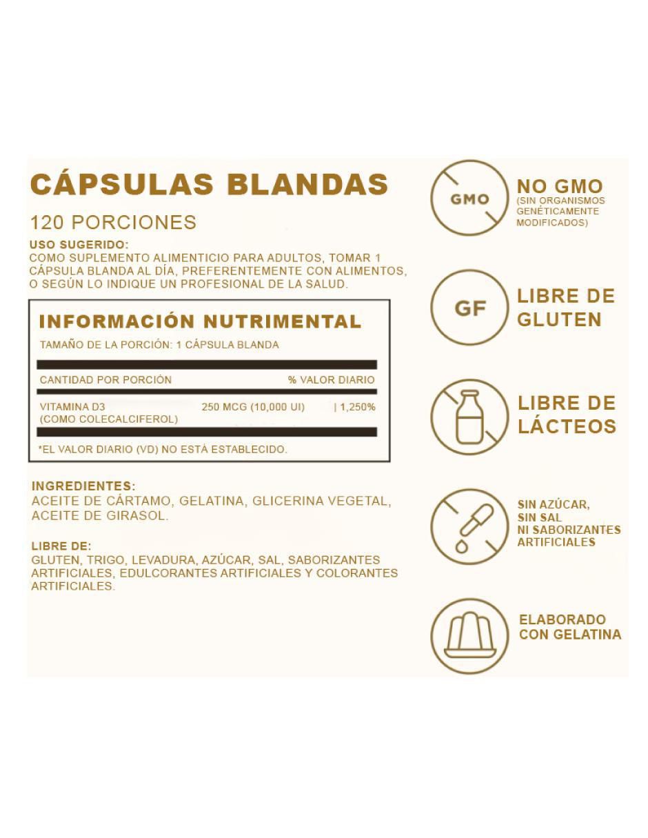 Vitamina D3 fortalece huesos y defensas cápsulas unisex 2