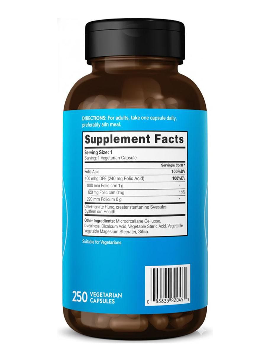 Ácido fólico 400 mcg de 250 cápsulas 2
