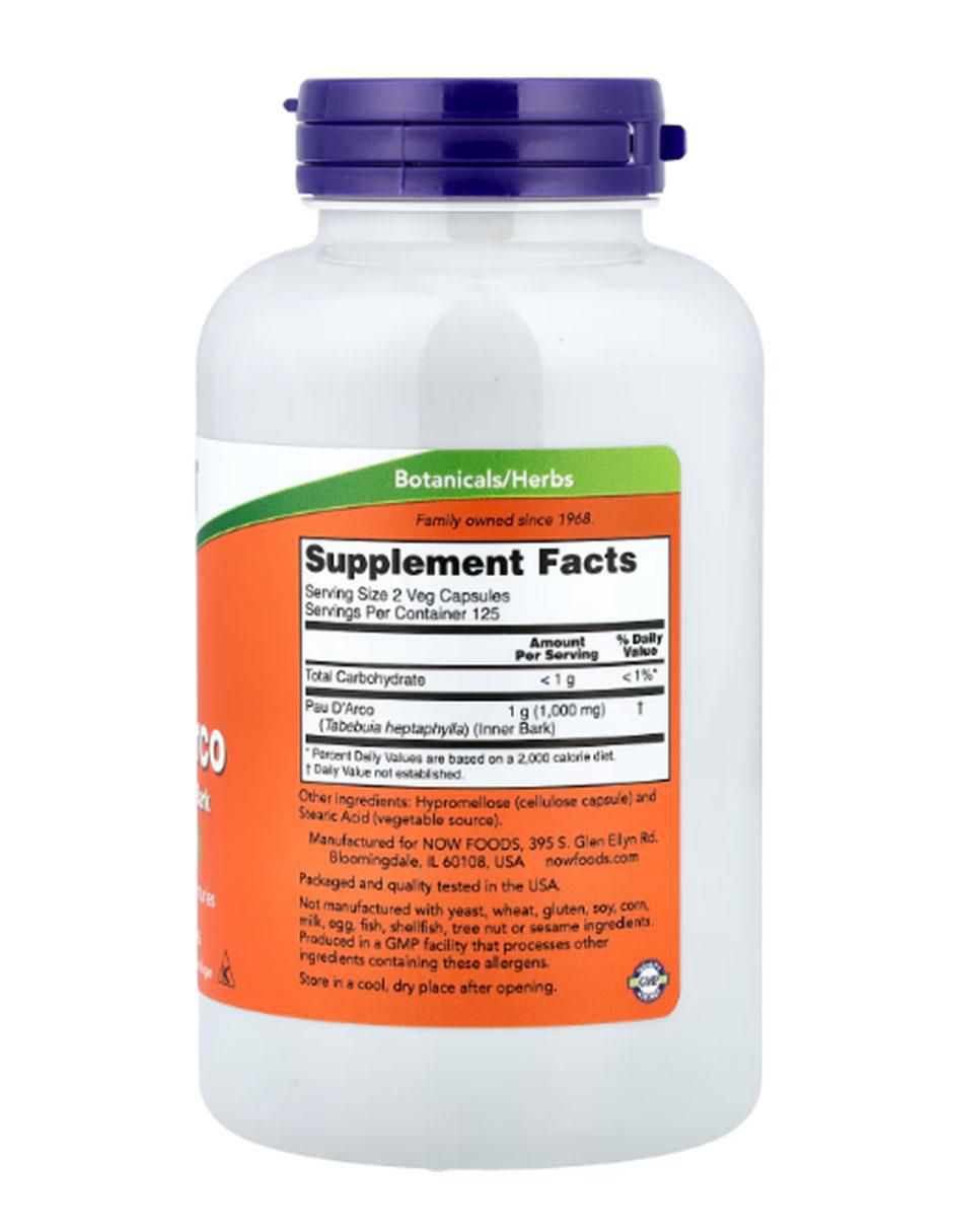 Suplemento alimenticio Pau D'Arco con vitaminas y minerales de 250 cápsulas 2