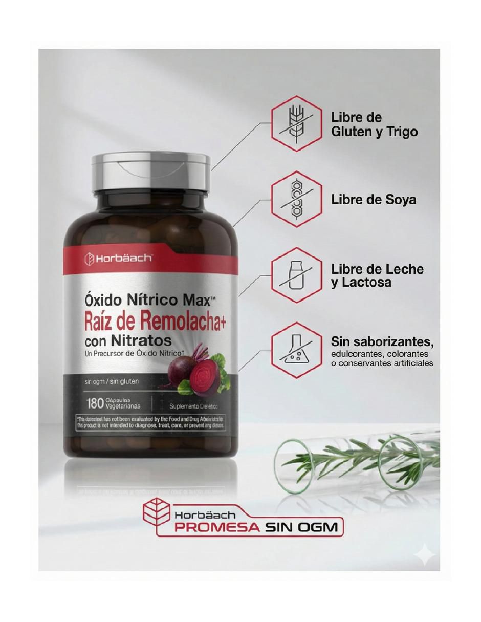 Óxido Nítrico Max con nitratos con betabel de 180 cápsulas 3