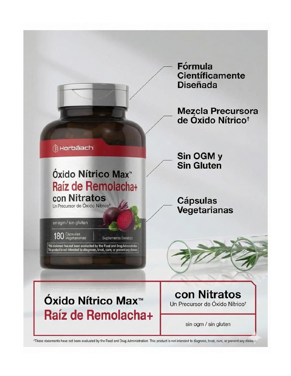 Óxido Nítrico Max con nitratos con betabel de 180 cápsulas 5