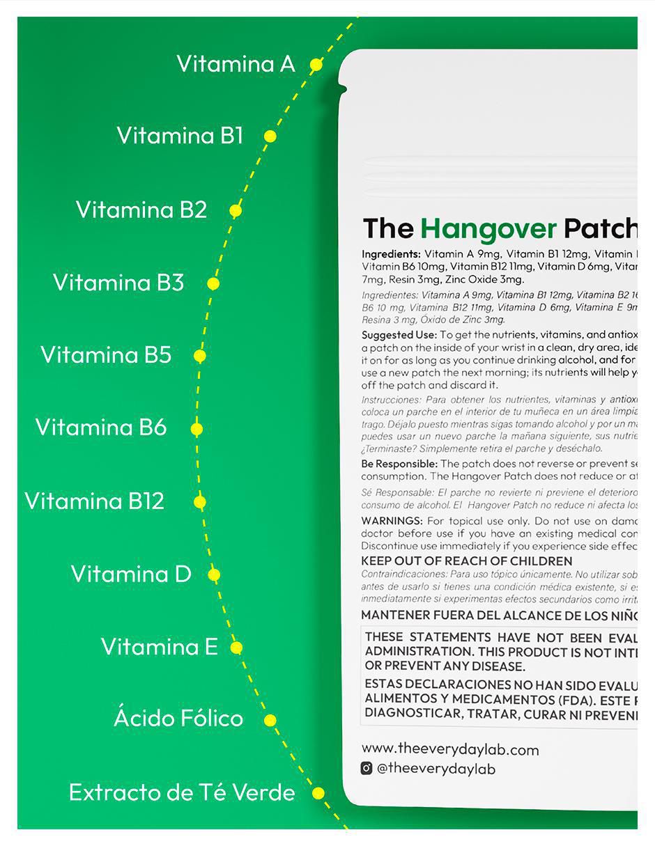 Parches anti-resaca Travel The Hangover con multivitamínico y antioxidante de 6 parches 4