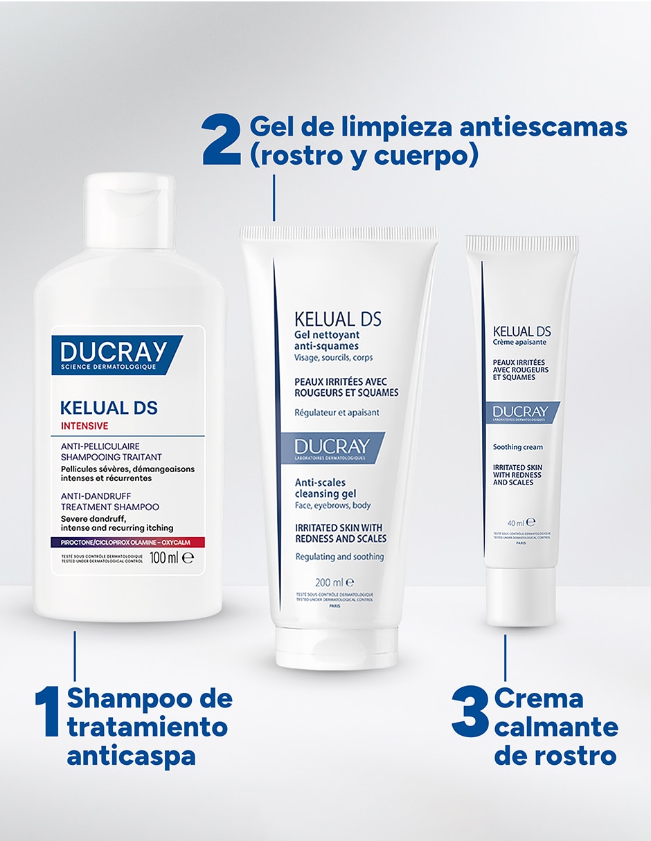 Shampoo anticaspa para cabello graso Kelual ds intensive para caspa severa, ardor y comezón intensa con tecnología antifúngica reforzada Ducray 100 ml 6