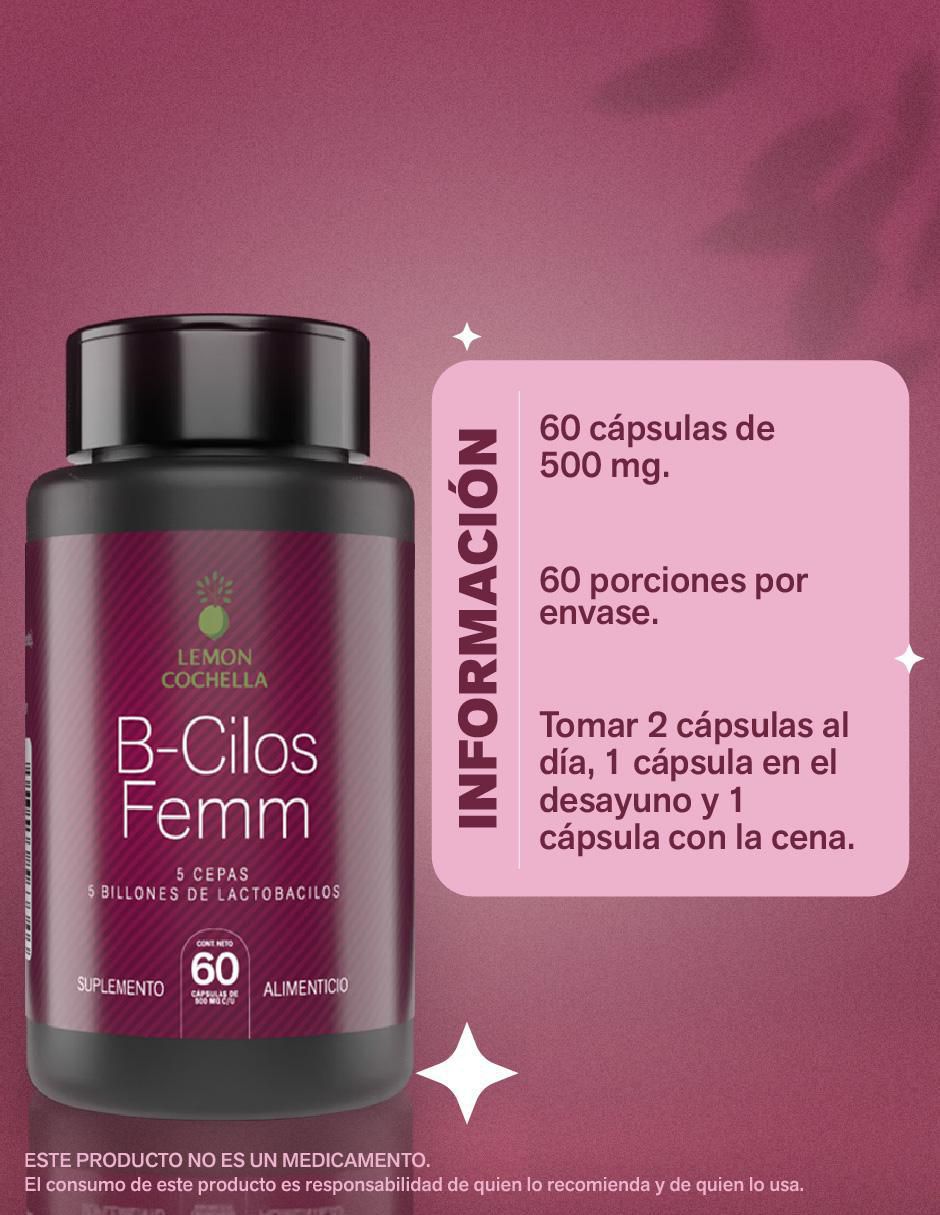 B-Cilos Femm con 5 billones de probióticos sabor natural de 60 cápsulas 4