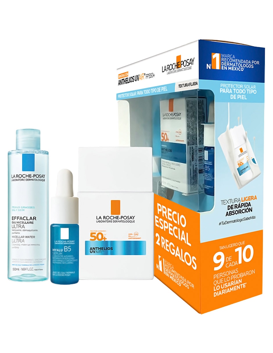 Kit de protector solar FPS 50+ Pack Anthelios UV Air + 2 regalos: Agua Micelar Effaclar y Mini Hyalu B5 Serum Anthelios 40 ml 2