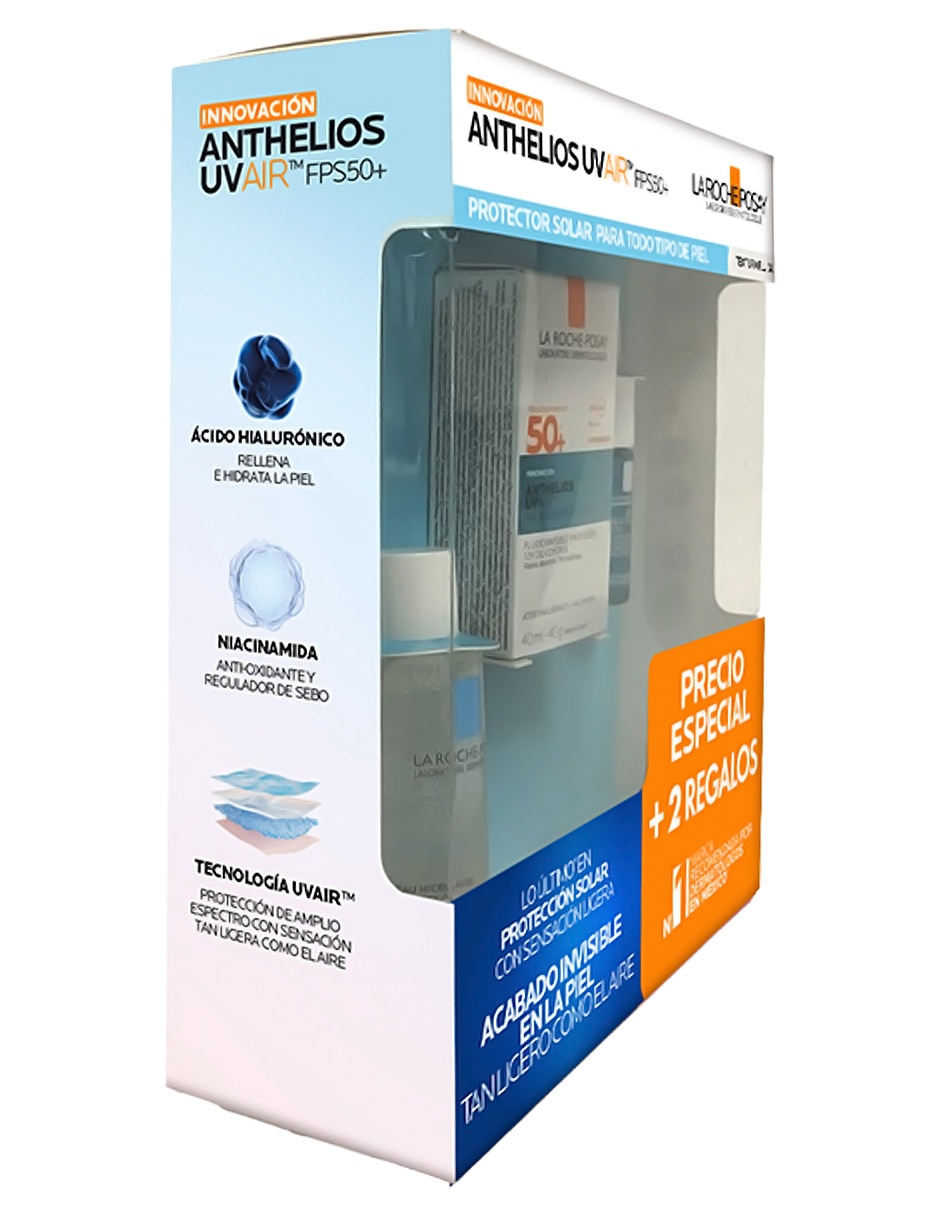 Kit de protector solar FPS 50+ Pack Anthelios UV Air + 2 regalos: Agua Micelar Effaclar y Mini Hyalu B5 Serum Anthelios 40 ml 4