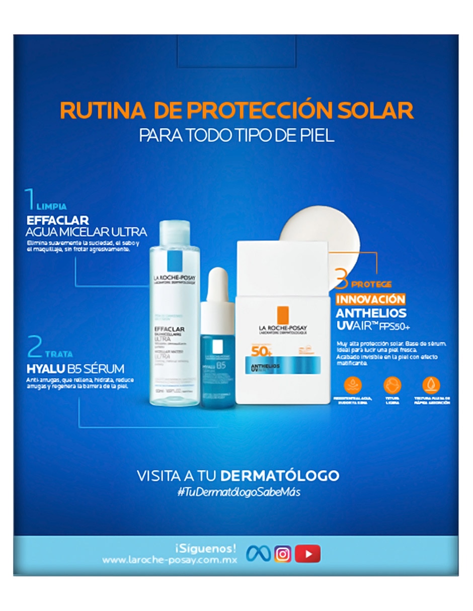 Kit de protector solar FPS 50+ Pack Anthelios UV Air + 2 regalos: Agua Micelar Effaclar y Mini Hyalu B5 Serum Anthelios 40 ml 8