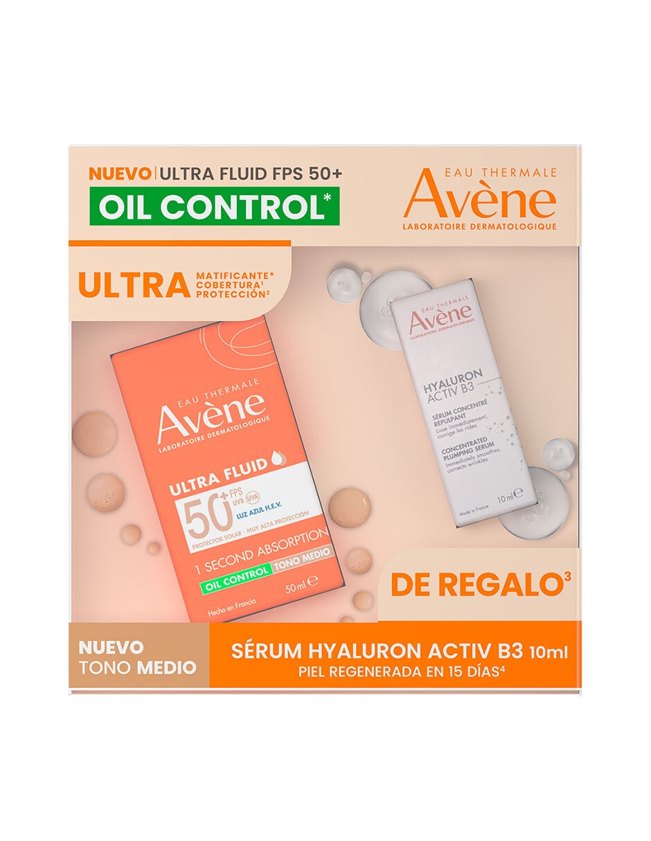 Kit de protector solar FPS 50 ultra fluido oil control + mini suero hyaluron 60 ml 2