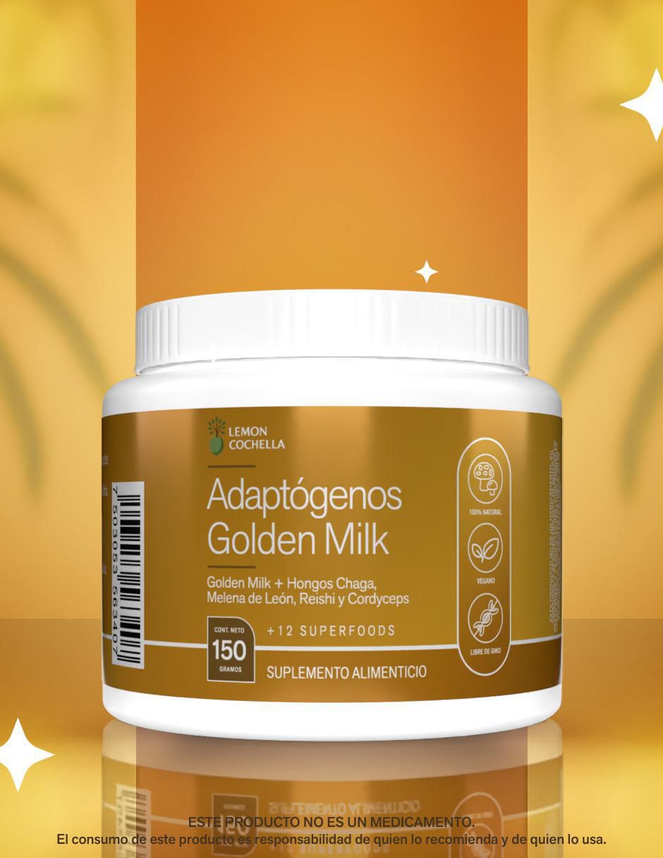 Adaptógenos Golden Milk con hongos chaga, melena de león, reishi y cordyceps sabor original de 150 g 2