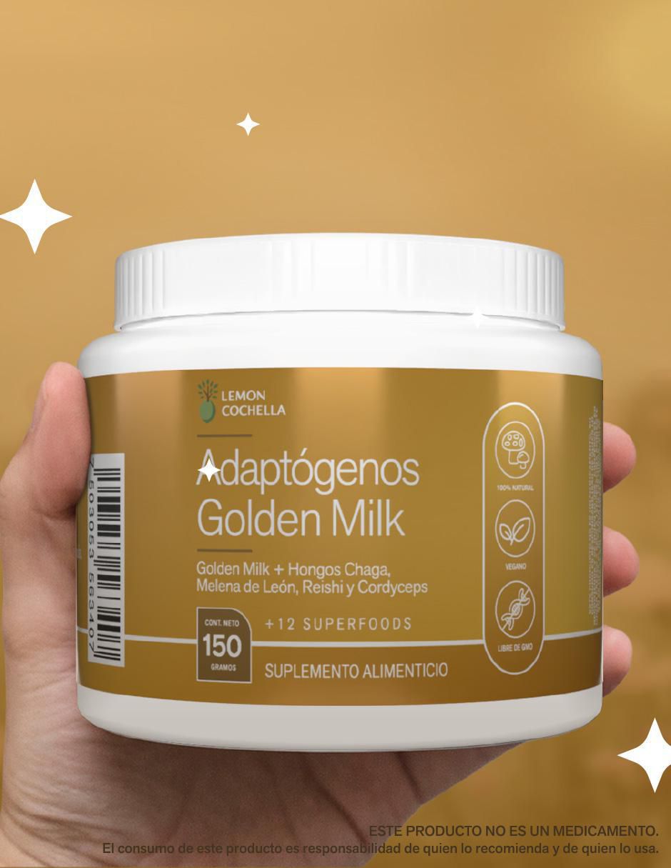 Adaptógenos Golden Milk con hongos chaga, melena de león, reishi y cordyceps sabor original de 150 g 3