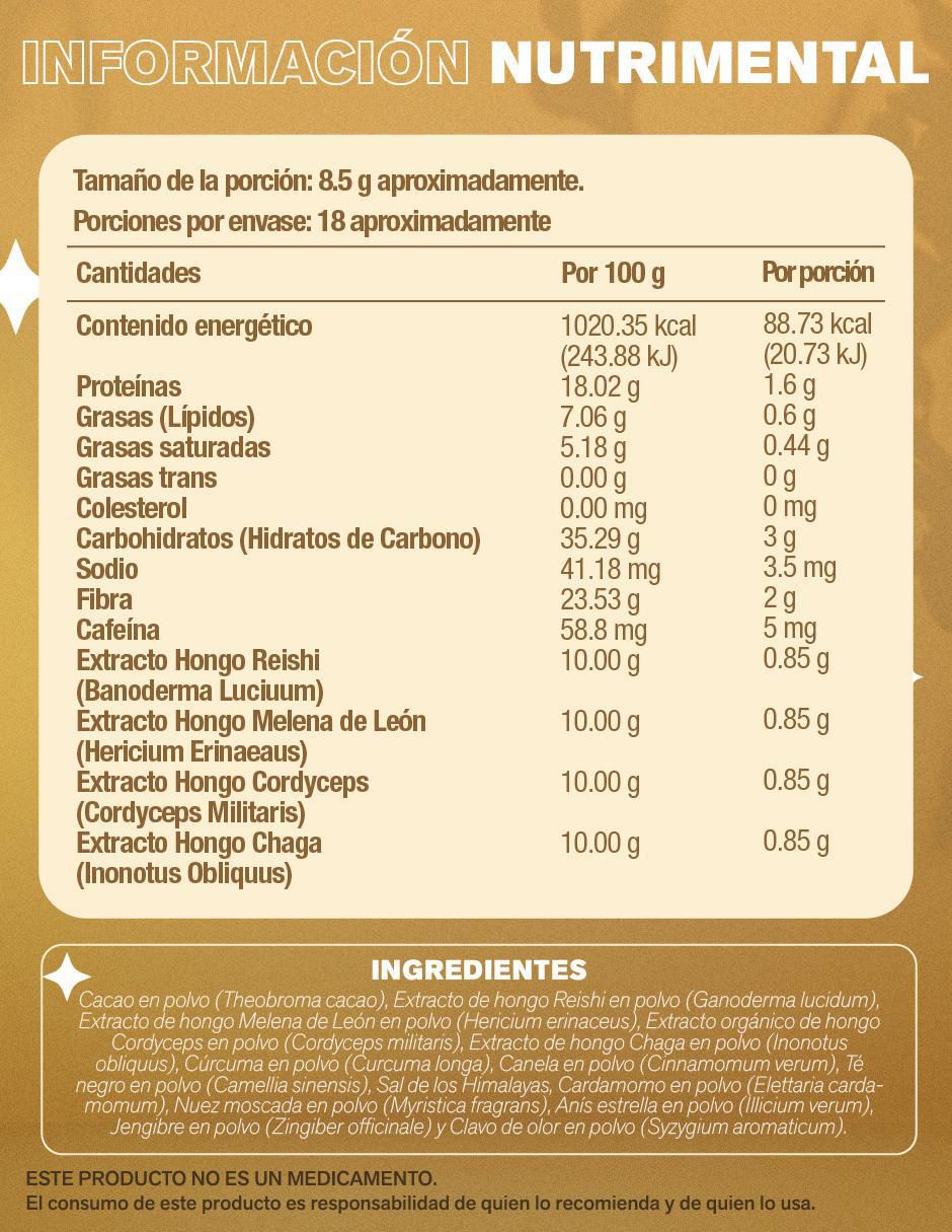 Adaptógenos Golden Milk con hongos chaga, melena de león, reishi y cordyceps sabor original de 150 g 5