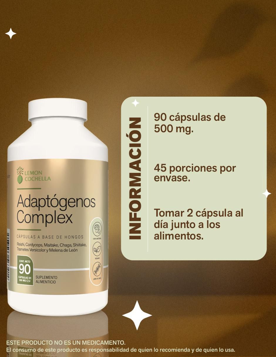 Adaptógenos Complex con hongo reishi, trametes versicolor, melena de león, cordyceps, maitake, chaga y shitake de 90 cápsulas 4