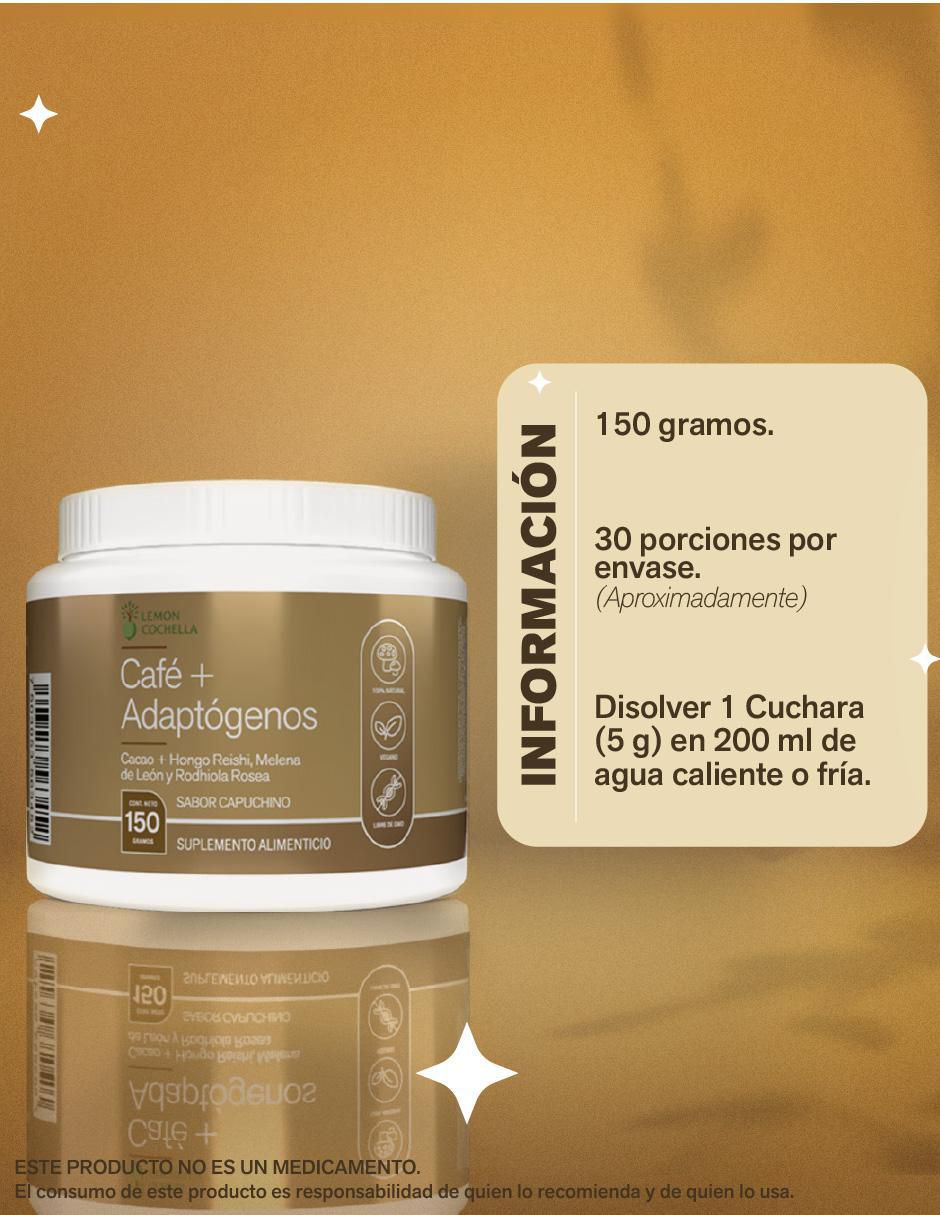 Café + adaptógenos con hongo reishi, melena de león y rodhiola rosea sabor capuccino de 150 g 4