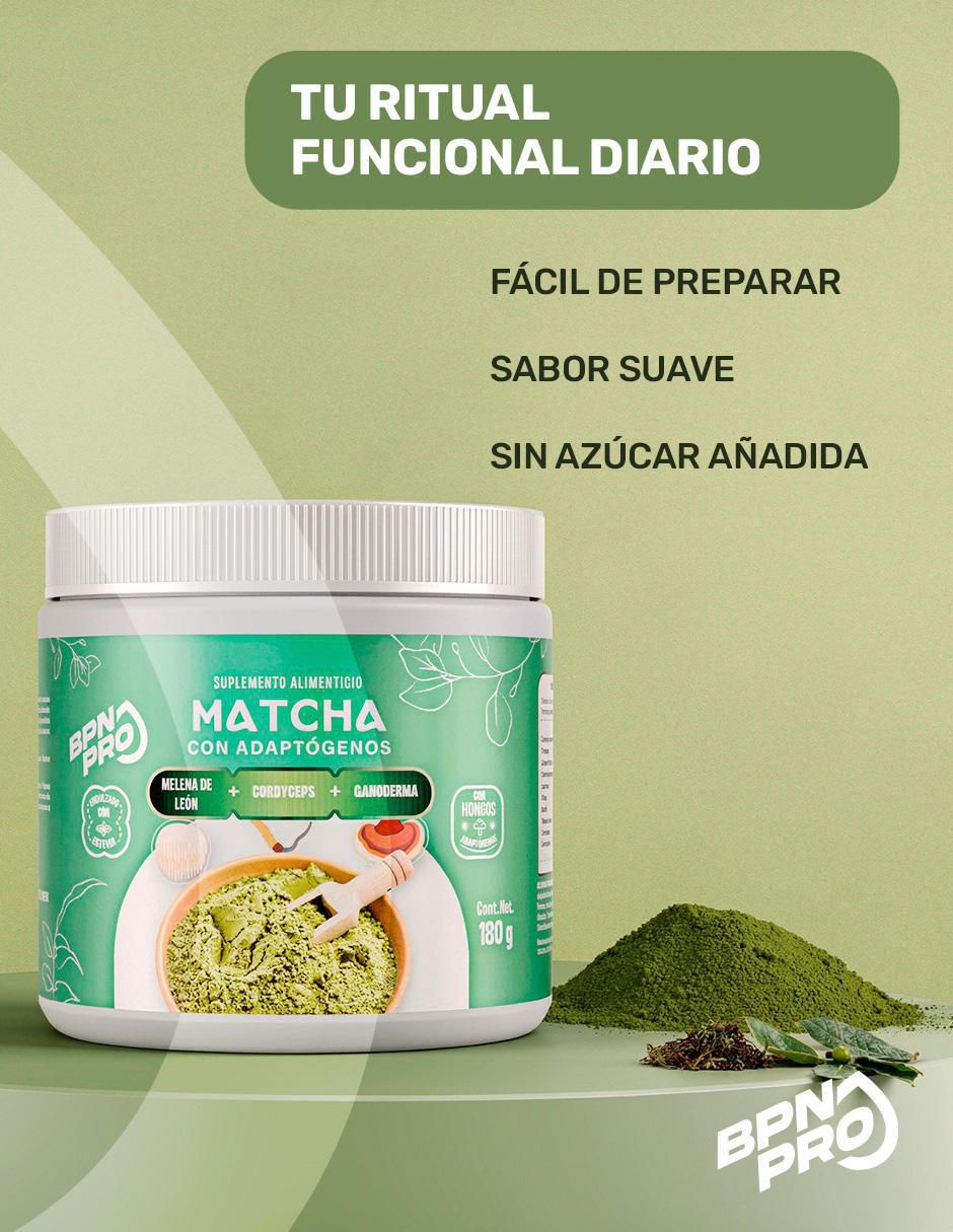 Matcha Con Adaptógenos con hongo reishi, melena de león y rodhiola rosea sabor matcha de 180 g 2