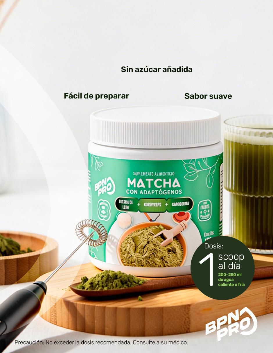 Matcha Con Adaptógenos con hongo reishi, melena de león y rodhiola rosea sabor matcha de 180 g 7