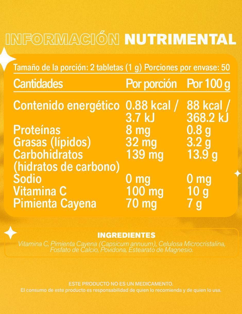 Vitamina C + Cayena de 100 tabletas 2