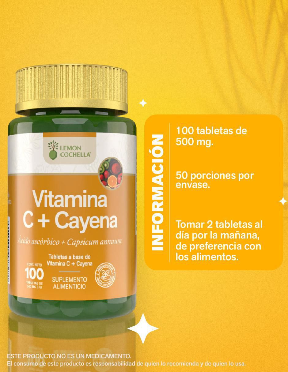 Vitamina C + Cayena de 100 tabletas 3