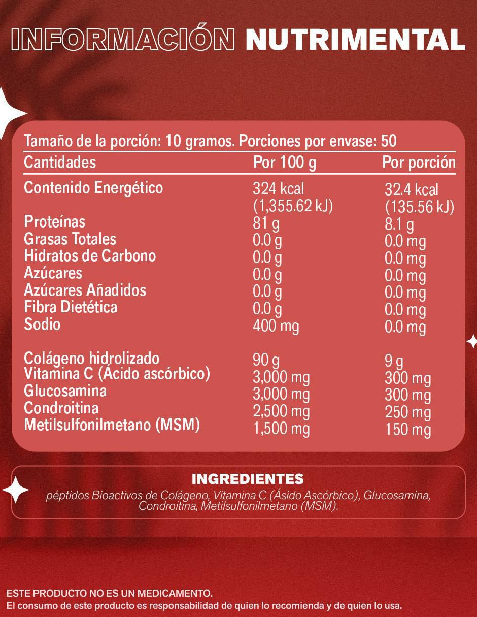 Pure colagin con péptidos bioactivos, cólageno hidrolizado, vitamina c condroitina, MSM y glucosamina sabor jamaica de 500 g 2