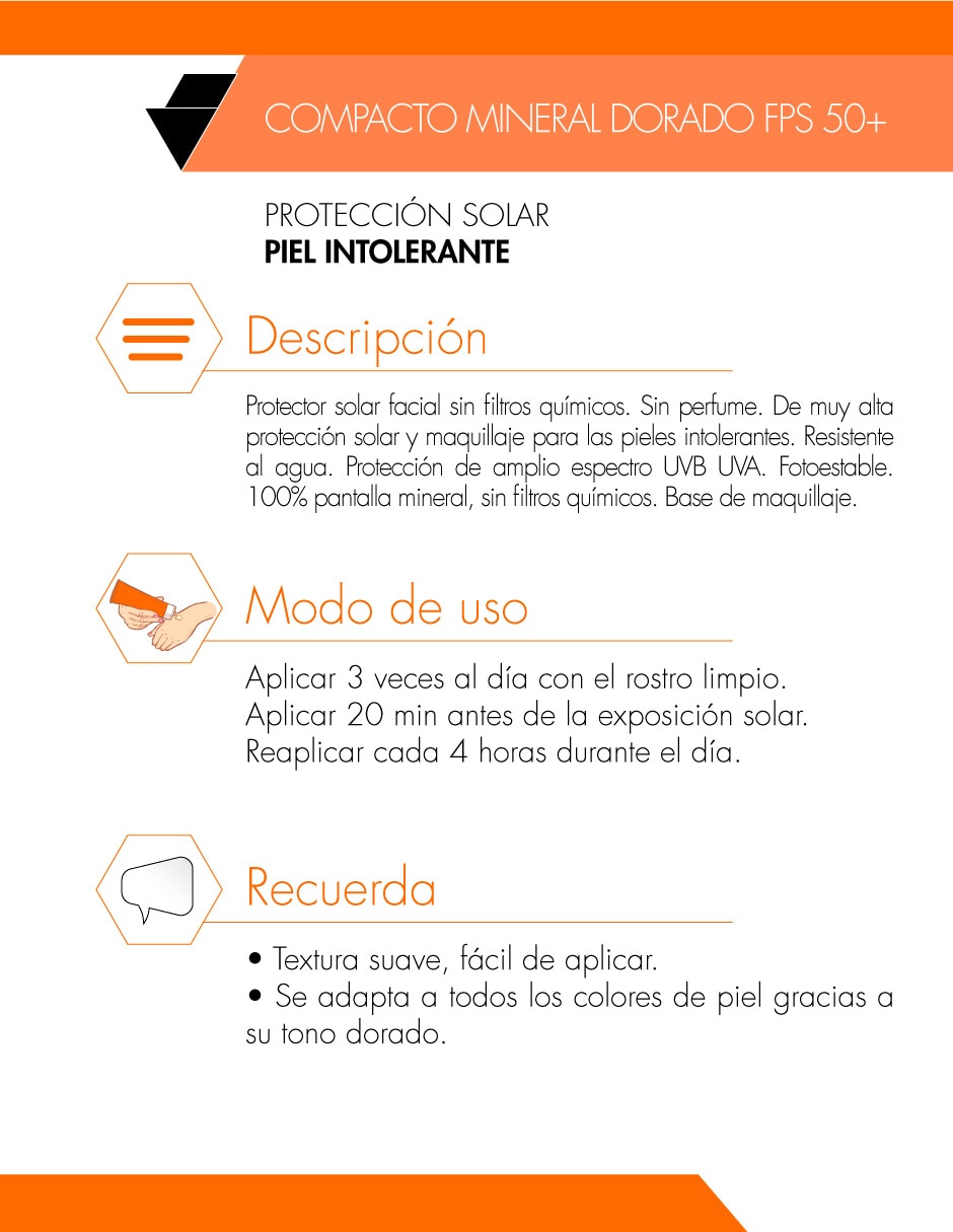 Protector solar FPS 50 compacto mineral tono dorado maquillaje Avène 10 g 4