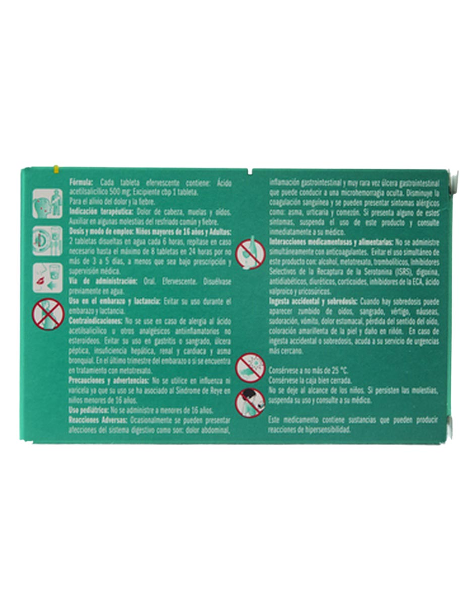 Tabletas para dolor de cabeza y migrañas Aspirina Efervescente 3