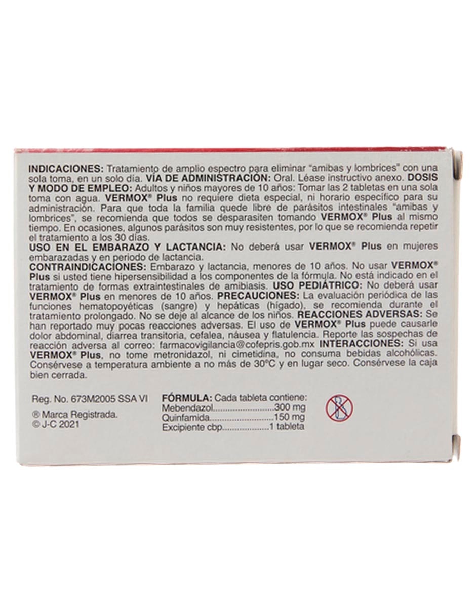 Tabletas para malestar estomacal Vermox Plus 3
