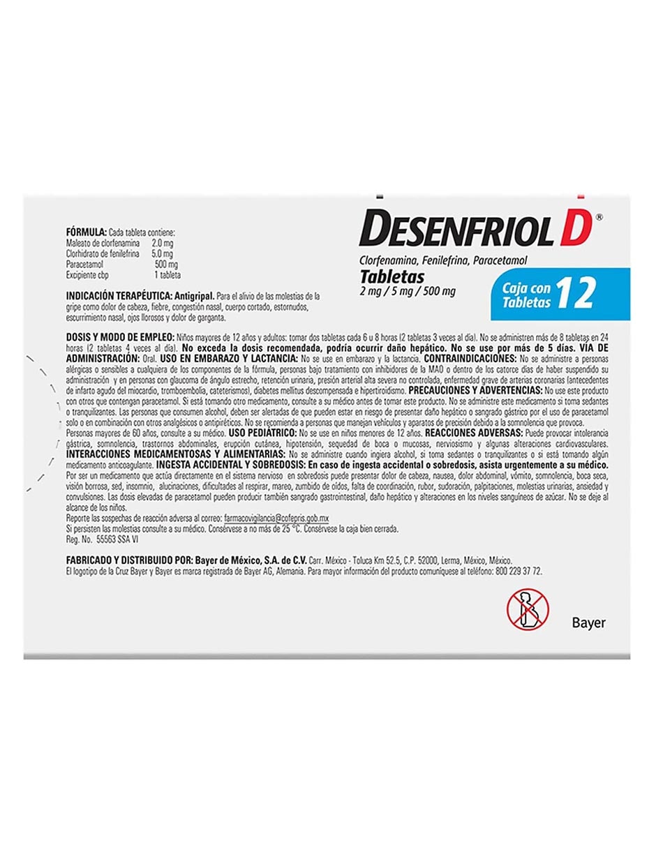 Tabletas para gripe y tos Desenfriol D 3
