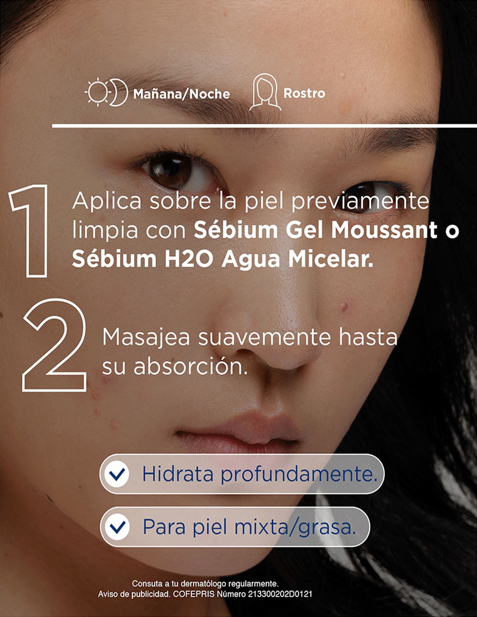 Crema facial recomendada para acné día y noche Sébium Hydra para piel grasa 3