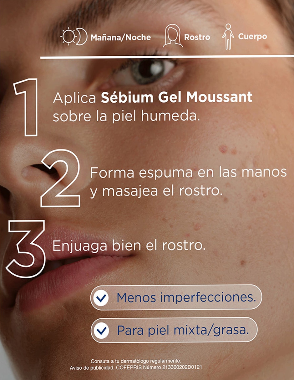Limpiador facial sébium gel moussant Bioderma para purificar 4